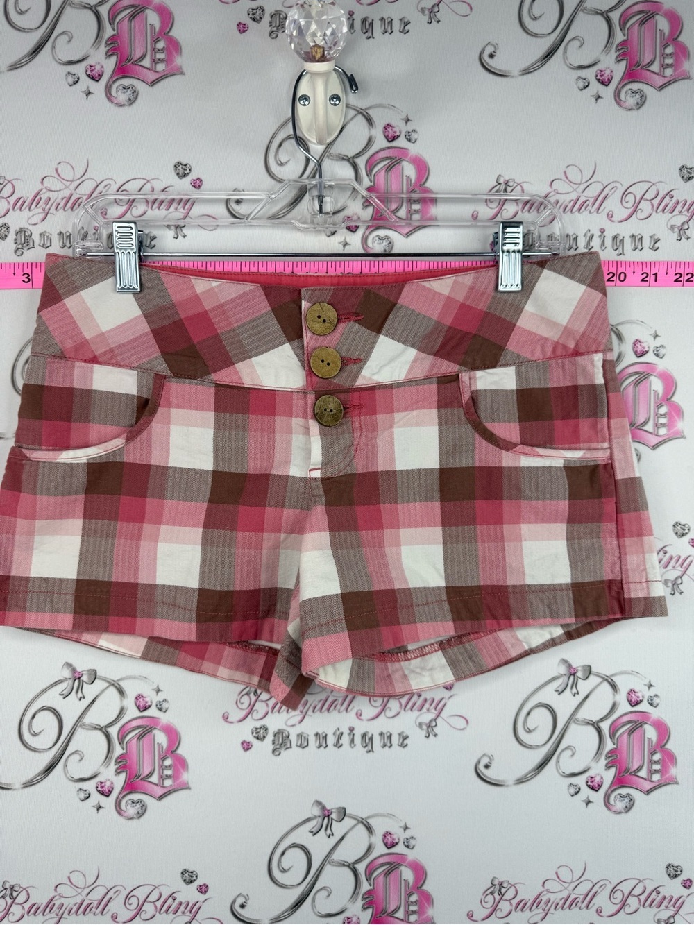 Oakley shorts plaid stripes y2k Pink Brown Plaid Low-Rise Athletic Shorts